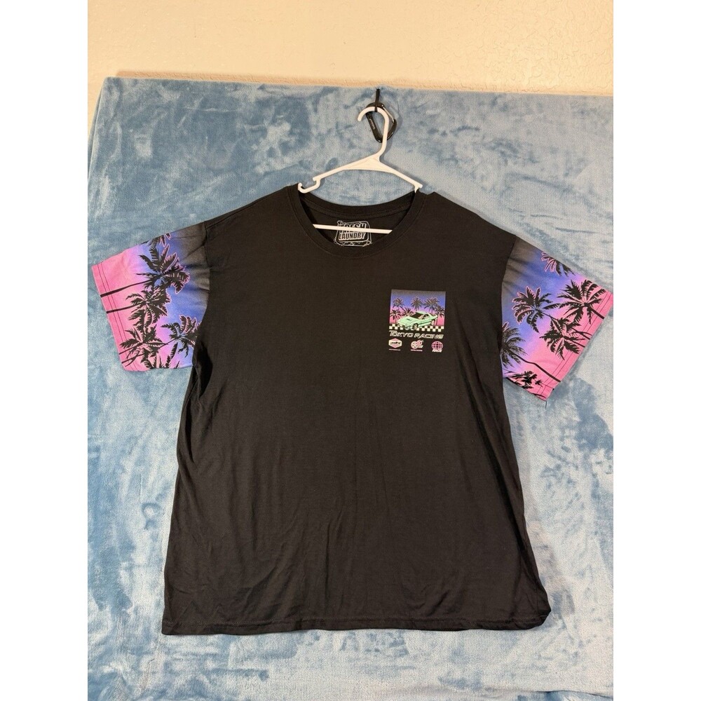Fresh Laundry Tokyo Racing Shirt Mens XL Black Synthwave Palm Tree JDM Graphic